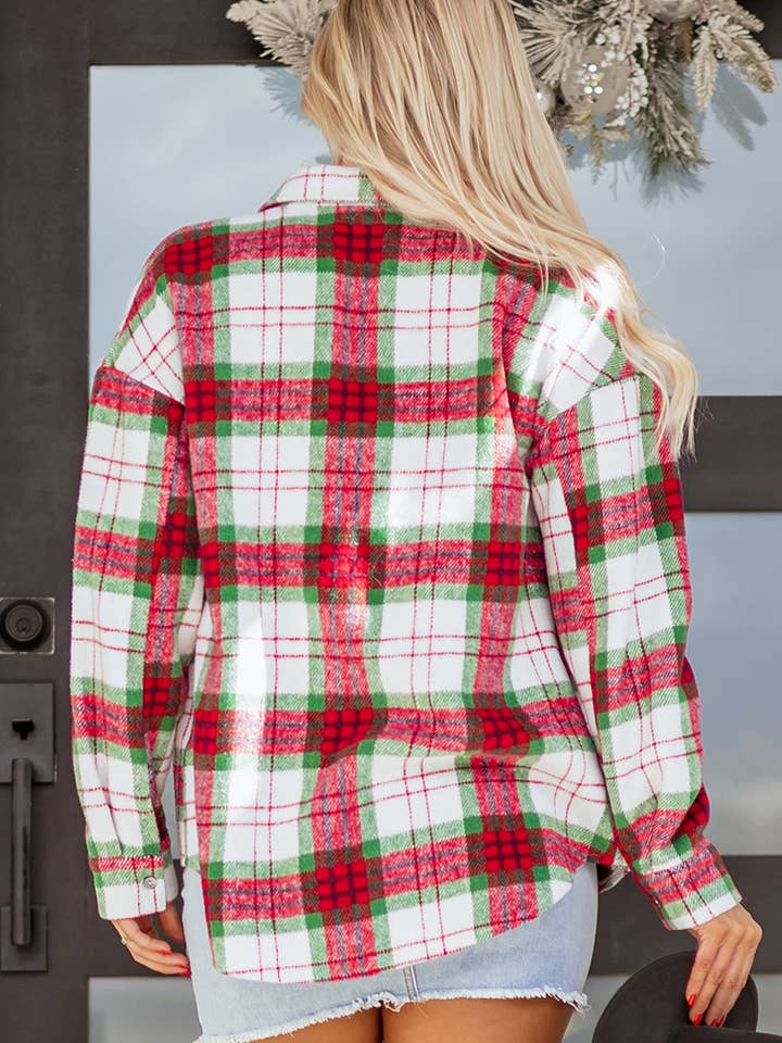 LALA LOO - Wholesale Shirt Jacket/Shacket - Women’s - LALALOO Christmas Plaid Flannel Buttoned Shacket1