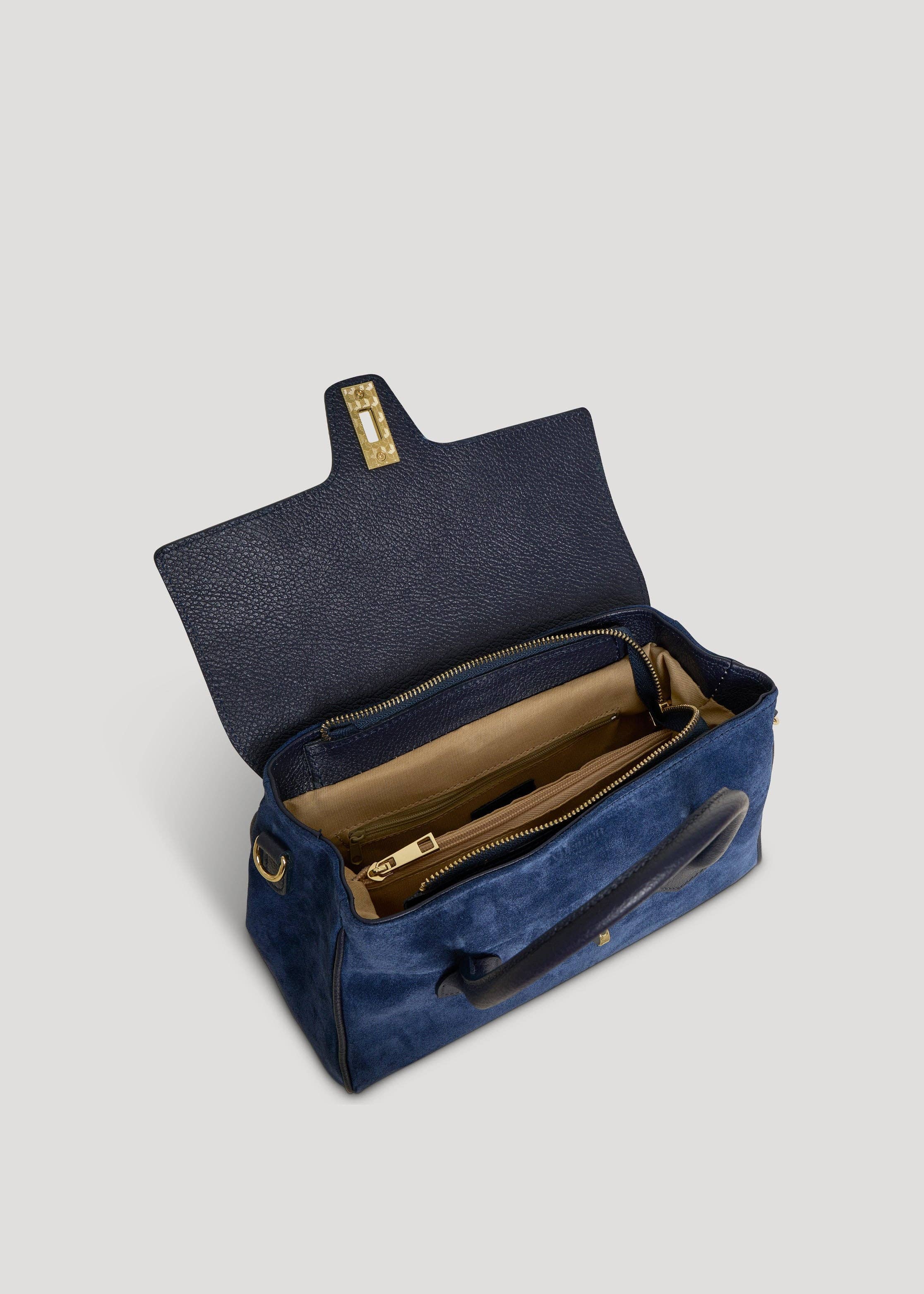 Prestige Milano – Großhandel Tragetasche – Damen – Cécile Tasche in Marineblauem Wildleder und Dollarnappa5