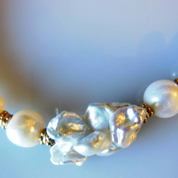 White on white - Crazy keshi pearls on semi - round pearl necklace. for wholesale by Jane A Gordon: Jewelry Art Gifts Inspiration