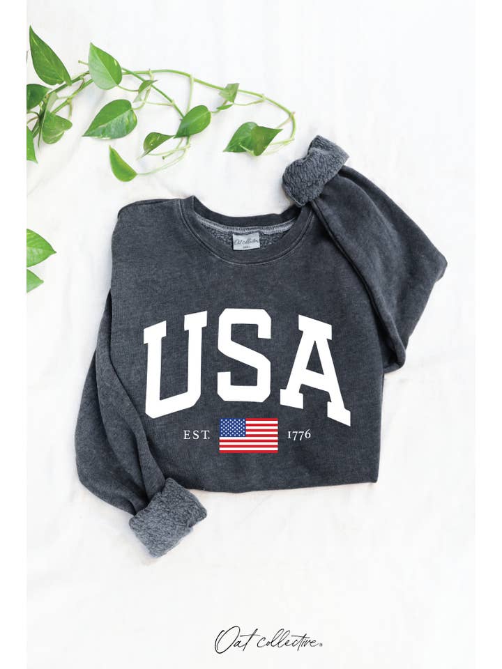 OAT COLLECTIVE - Wholesale Graphic Sweatshirt - Women's - USA EST.1776 Mineral Graphic Sweatshirt