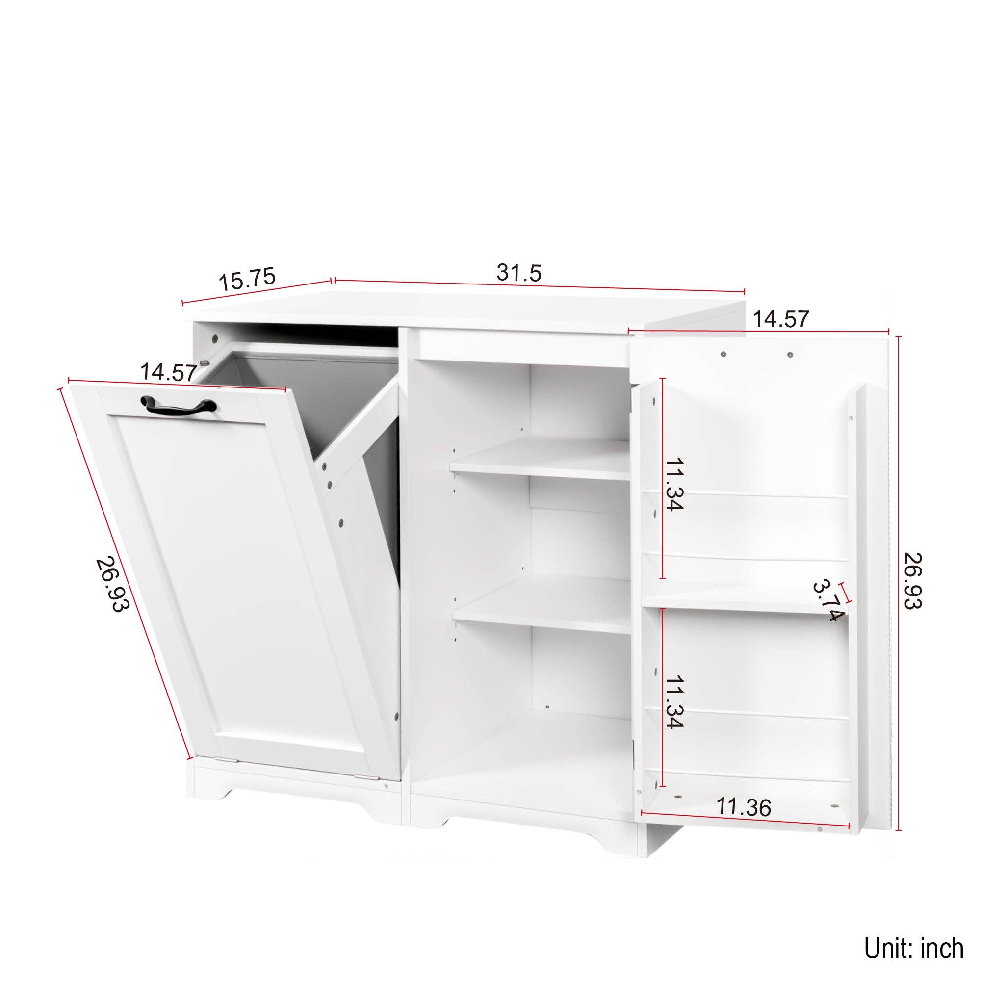 39F Inc. - Wholesale Laundry Hamper - White Laundry Cabinet with Doors, Shelf, and Tilt-Out Hamper4