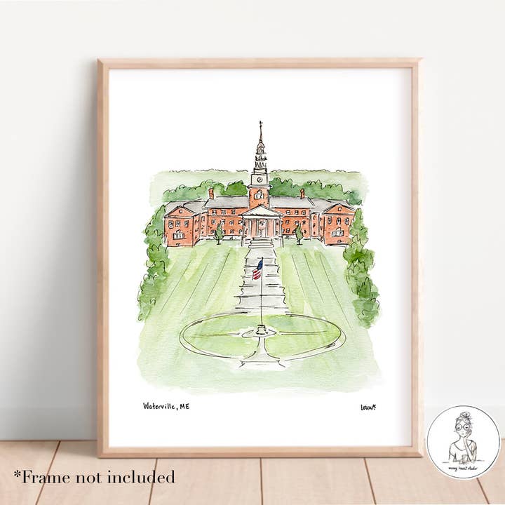 Waterville, Maine - Campus. Impressão de Arte por atacado de Messy Heart Studio