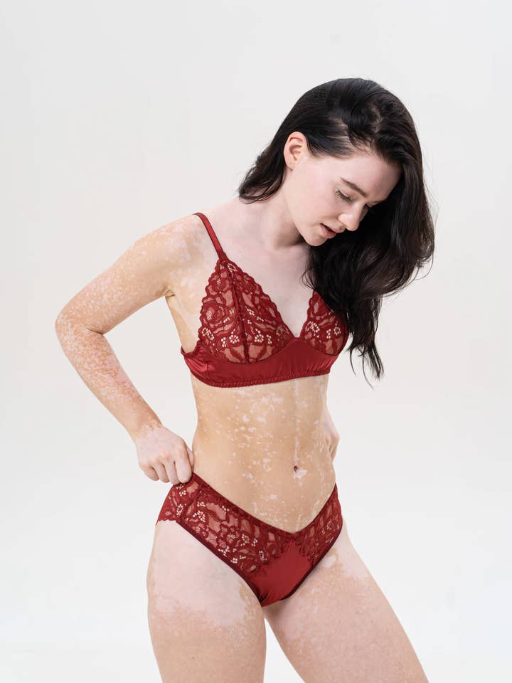 Burgundy Lace Lingerie Panty Silk Satin Sexy Underwear Knickers for wholesale on Faire6