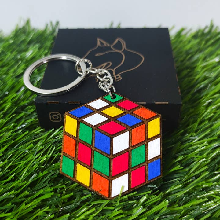 Herbs&Belles - Wholesale Keychain – Unisex - Wooden Scrambled Magic Cube Keychain, Rubik's Cube Custom