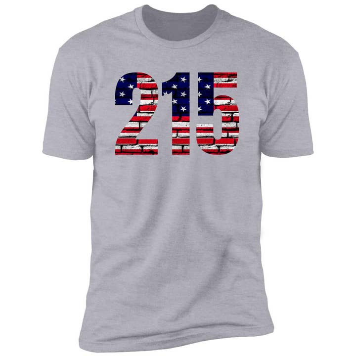 Camiseta unisex Philly 215 con la bandera estadounidense Bricky Font Premium para venta al por mayor de VivaCity Gear