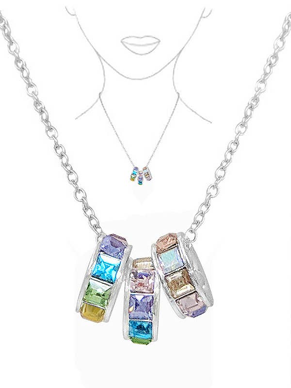( U607 ) TRIPLE CRYSTAL RING PENDANT NECKLACE for wholesale by Jewelry Max