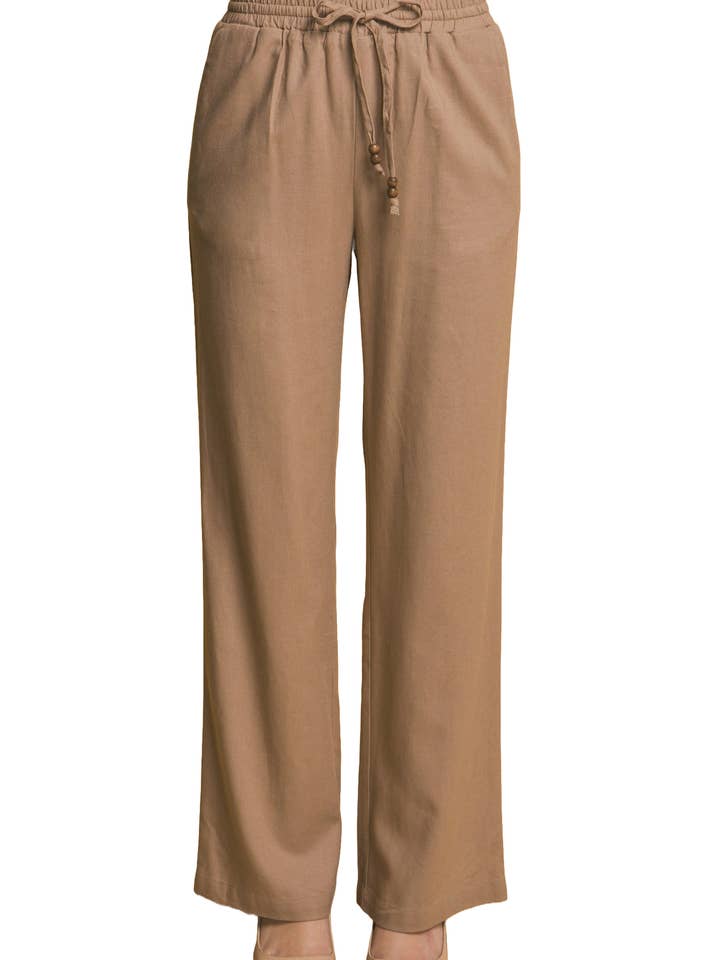 Pantaloni in lino con coulisse in vita e perline per la vendita all'ingrosso da parte di Vanilla Monkey