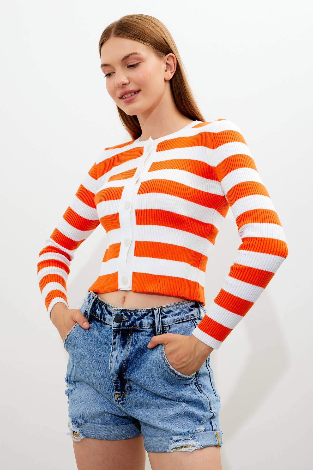 VAV NEW YORK - Wholesale Knit Top - Women's - Women's Striped Knit Top Button Down Knit Blouse Slim Fit11