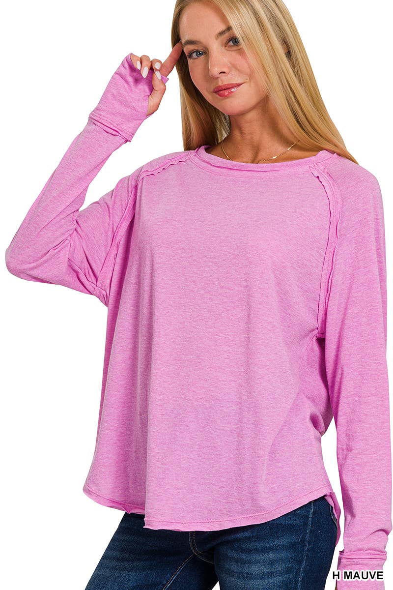 42POPS - Vendita all'ingrosso Maglietta - Donna - Top in cotone con maniche raglan e foro per il pollice SI-246076