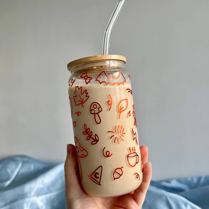 Poppodopolis – wholesale Drinking glass/cup – Autumn Doodles Can Cup2