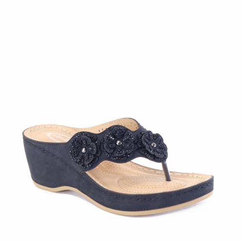 Atalina - Vendita all'ingrosso Zeppa - Donna - Sandali comfort con zeppa media e tomaia con ornamento DW3463
