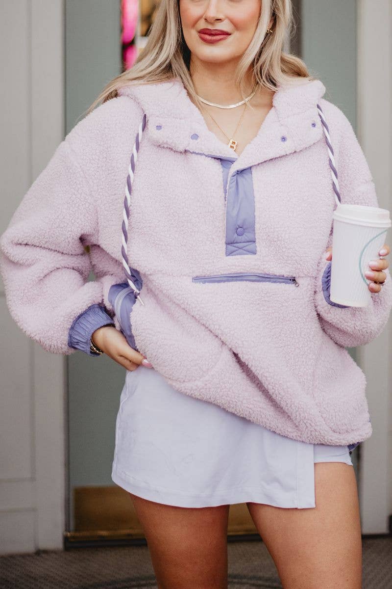 Violet clair Sweat à capuche sherpa bicolore violet clair en gros en vente sur Faire5