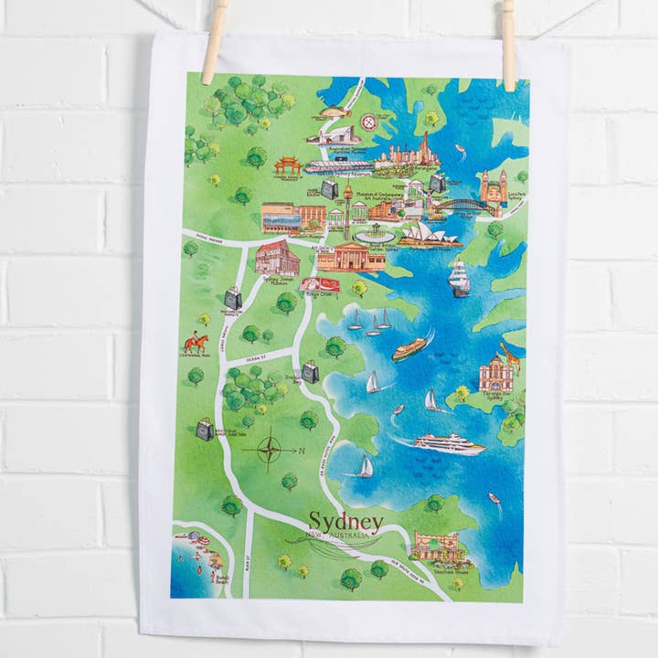Australian Map Gifts - Wholesale Tea towel - Tea Towel Sydney Tourist Attractions Map1