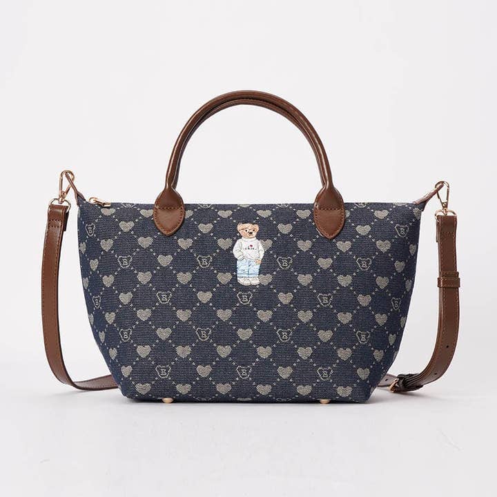 B-Loved Grab Handbag on Blue Denim Monogram for wholesale by Signare London