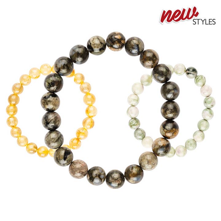 Benjamin International - Wholesale Beaded Bracelet - 8mm Crystal Gemstone Energy Bead Stretch Bracelets