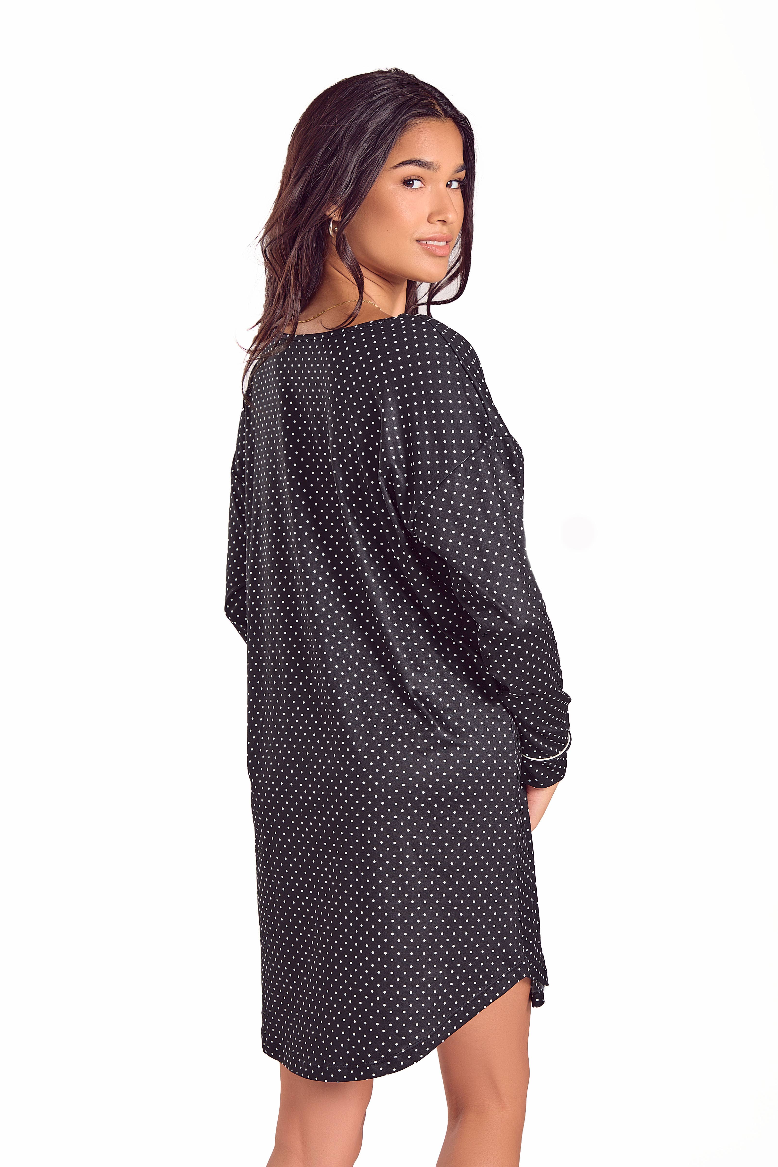 iCollection - Wholesale Nightgown - Women's - Calise Plus Size Stretch-Knit Black L/S Sleep Shirt-Dress3