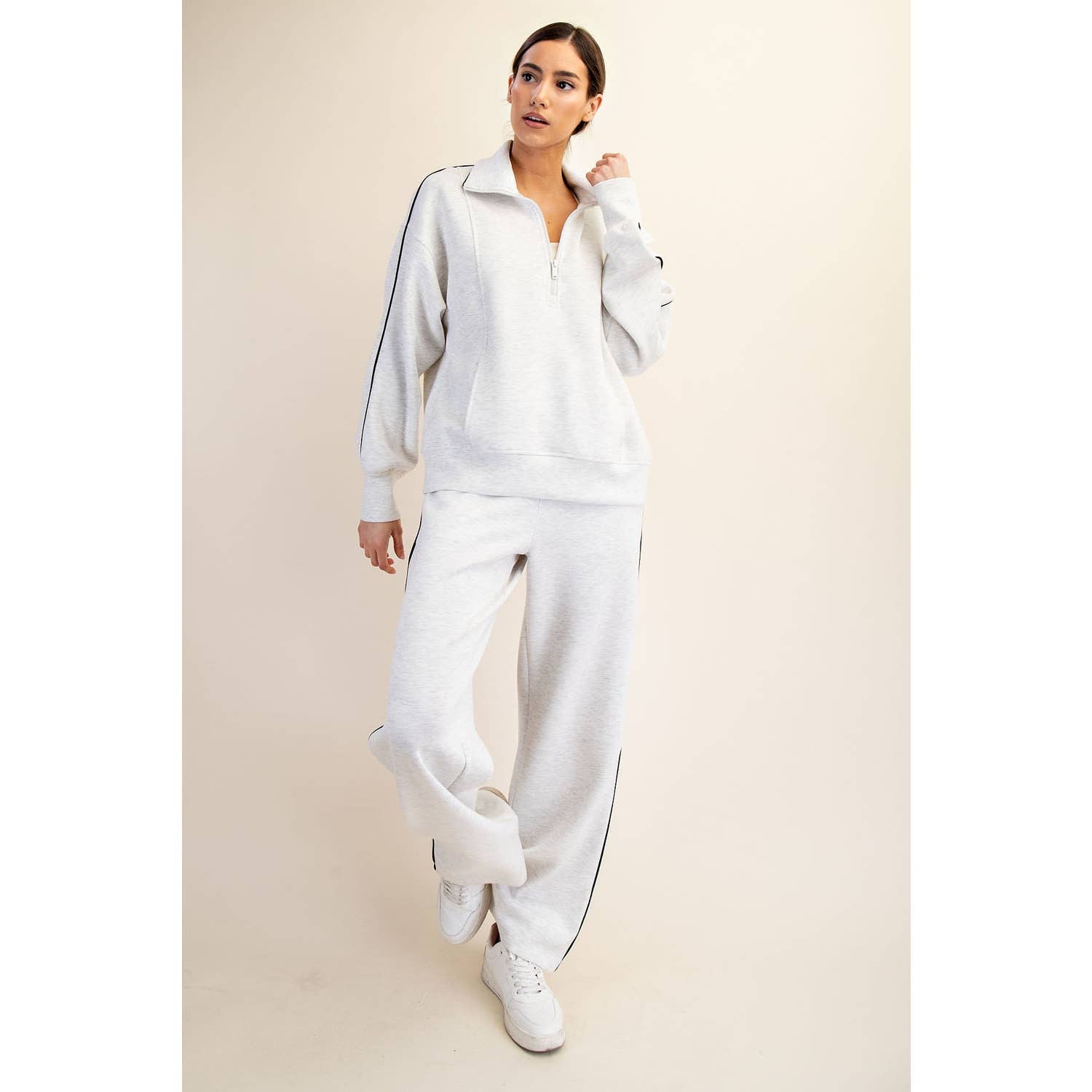 Rae Mode - Vendita all'ingrosso Felpa - Donna - PULLOVER CON ZIP A QUARTO E TUBAZIONI SCUBA MODALE7