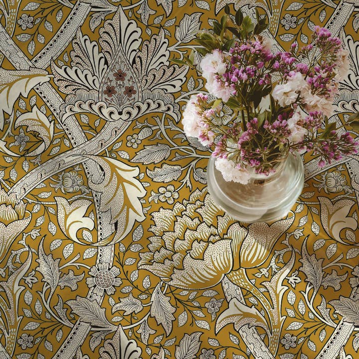 NorraVilla - Wholesale Tablecloth - Linen Tablecloth William Morris Windrush yellow print1