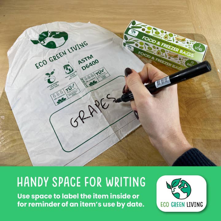 Eco Green Living - Wholesale Food Storage Wrap/Bag - 4 Litre Certified Compostable Food & Freezer Bags (25 bags)