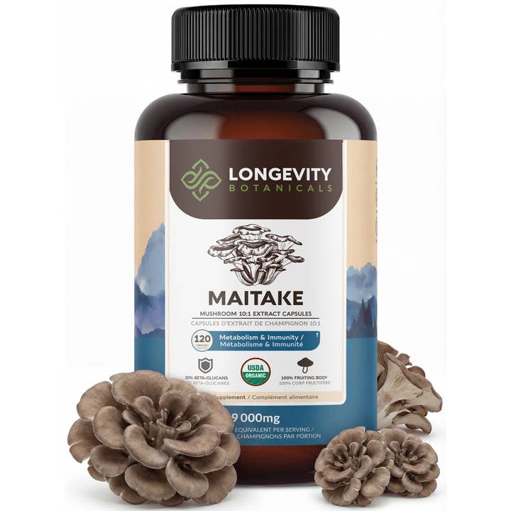 Organic Maitake 120 Capsules: Immune & Metabolic Supplement for wholesale by Longevity Botanicals