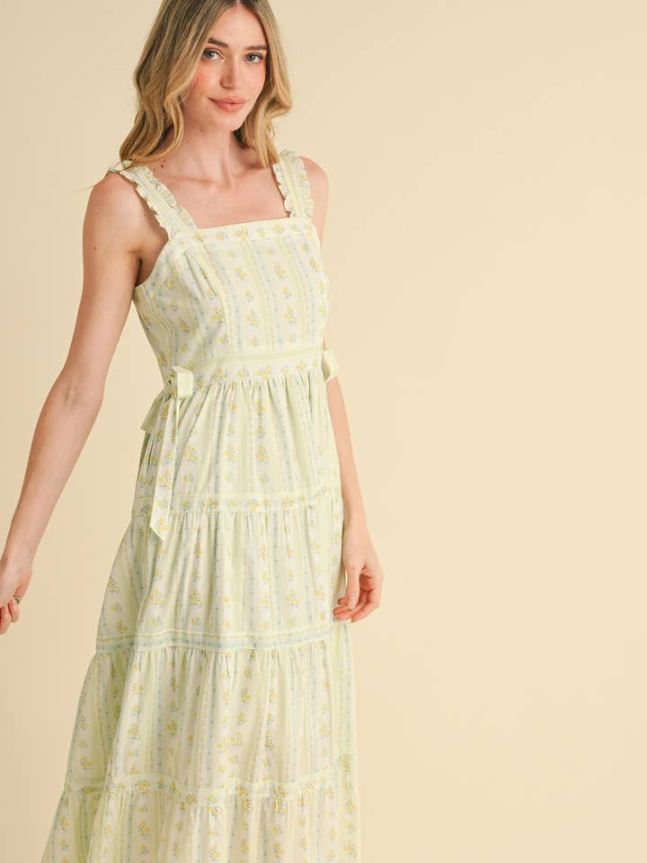 &MERCI - Vente Robe – femme - ROBE MIDI FLORALE À BRETELLES VOLANTÉES AVEC NŒUDS LATÉRAUX À NOUER MDR358617