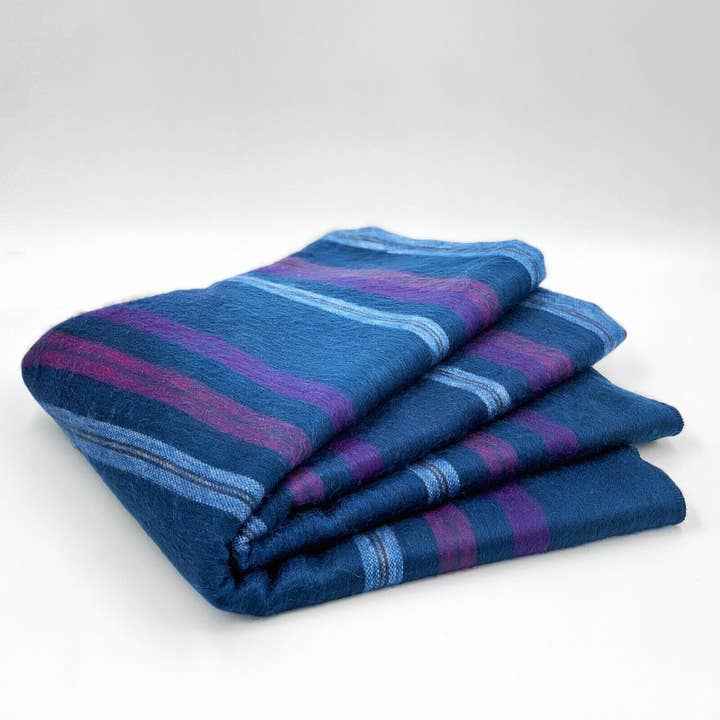 ECUALAMA - Wholesale Throw Blanket - Dark Blue Purple Striped Alpaca Wool Blanket Queen Bed Throw
