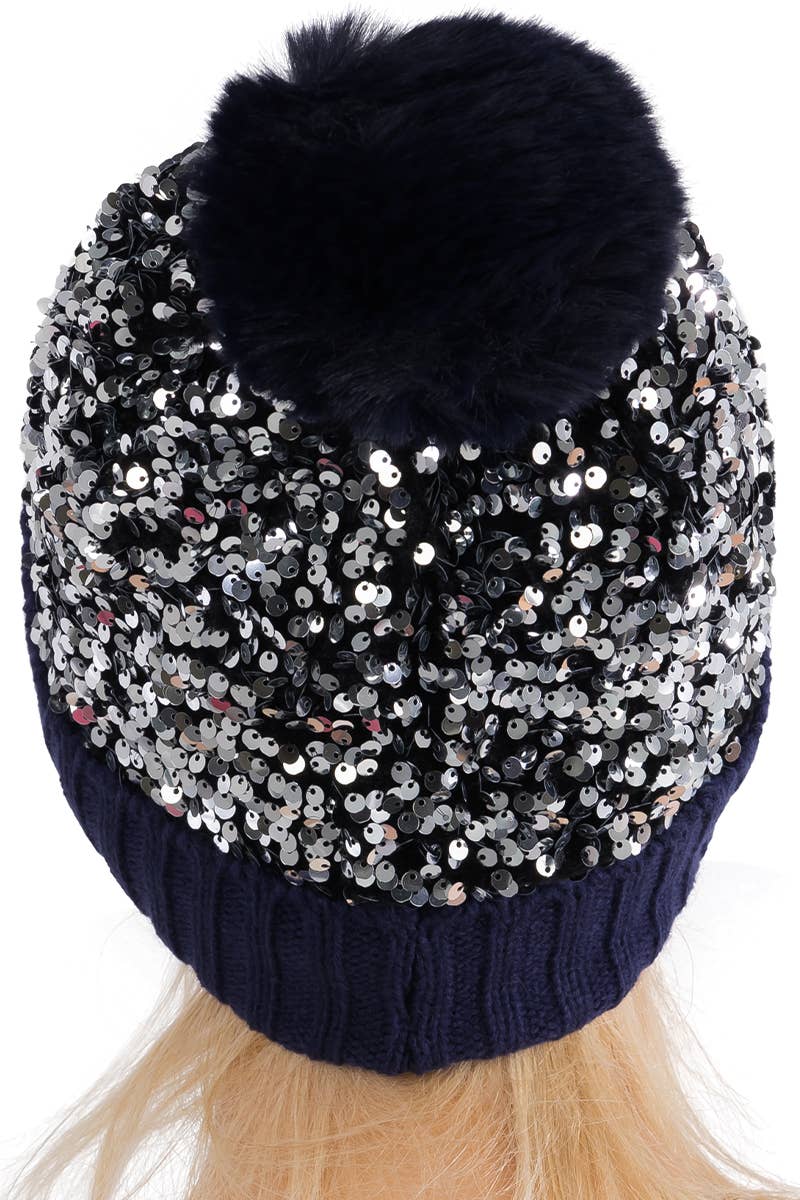 Cap Zone - Vente Bonnet – femme - Bonnet à pompon en tricot à paillettes métalliques Beazzled4