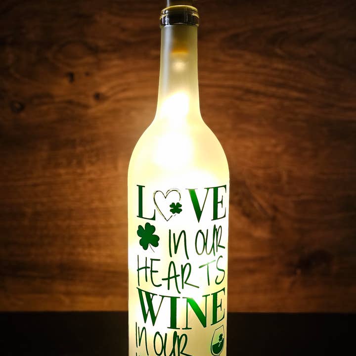 Firefly Home Designs - Wholesale Decorative tabletop object - Irish Wine Bottle Light, Spring Decor, St Patricks Day Decor3
