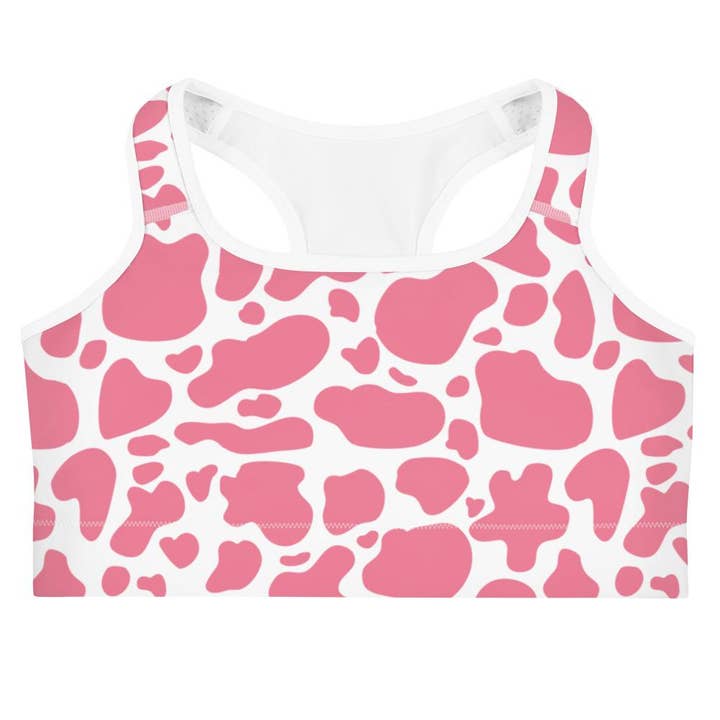 Sports Bra - Pink Cow Print for wholesale by Tiny Cow Designs