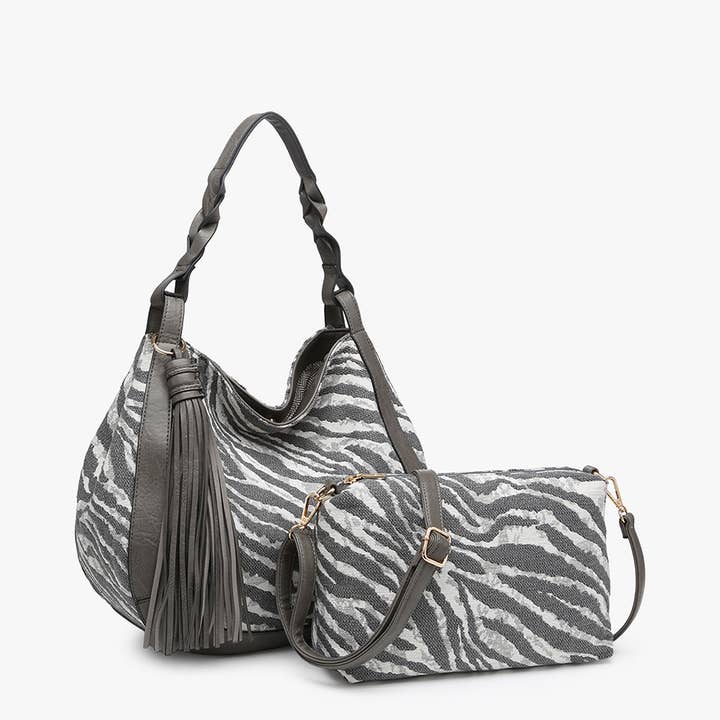 Jen & Co. - Wholesale Shoulder Bag - Women's - M2255 Nori Zebra Printed Hobo w/ Large Tassel1
