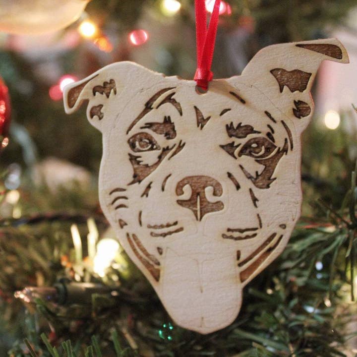 Pit Bull Dog Mom Christmas Ornament Gift For Her, Smiling Bully Dog Lover Gift for wholesale by Lady Laser Co