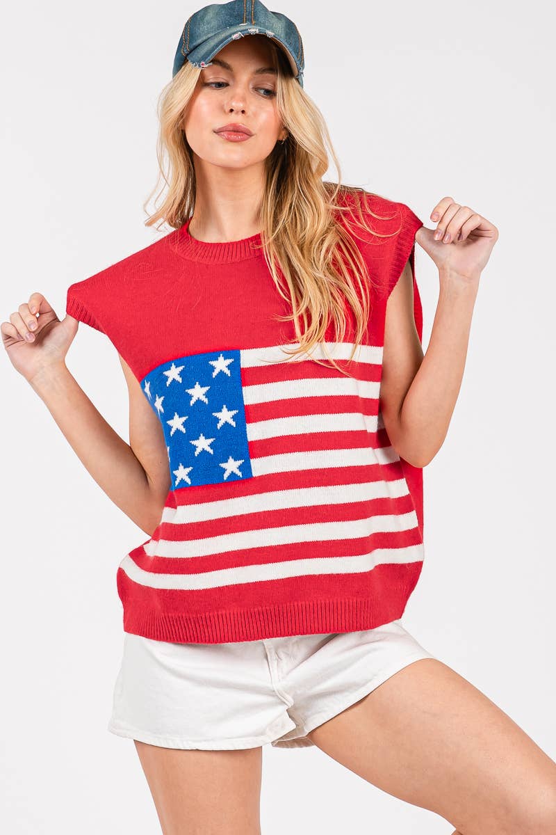 Sewn and Seen - Vendita all'ingrosso Maglione smanicato - Donna - GILET CON BANDIERA AMERICANA DEL 4 LUGLIO4