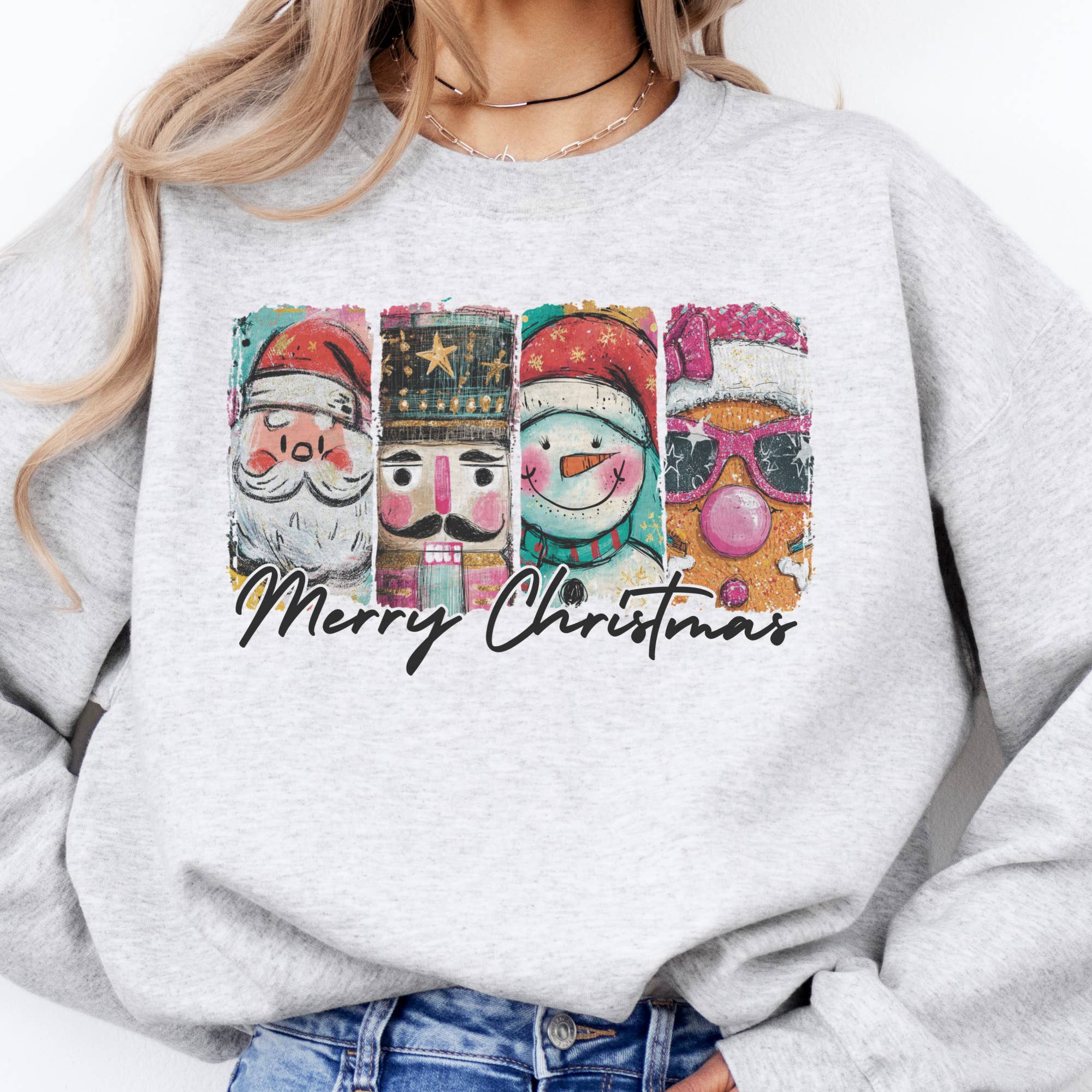 Par.tees by Party On! - Wholesale Graphic Sweatshirt - Women's - Merry Christmas Bright and Preppy Santa Graphic Sweatshirt2