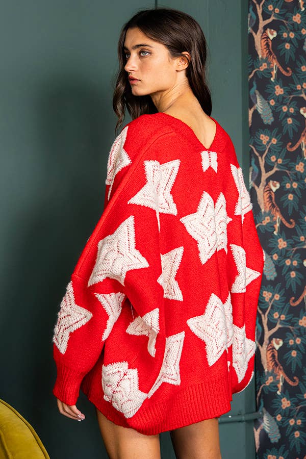 BUCKETLIST INC - Wholesale Cardigan - Women's - IT1670 Oversized Star Pullover Sweater Cardigan52
