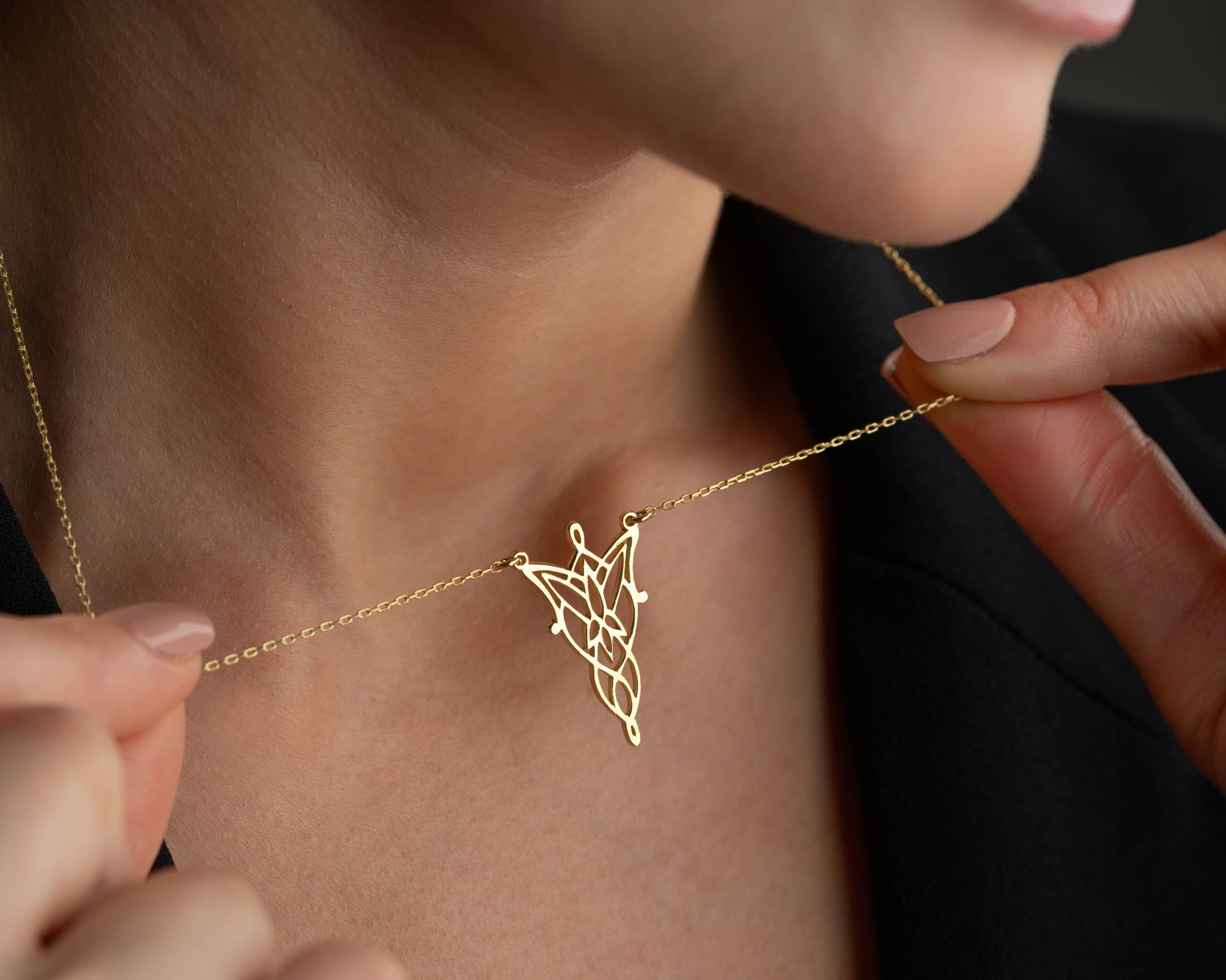 Tina Custom Jewelry - Wholesale Pendant/Charm Necklace - Elven Necklace Gold Fantasy Arwen Pendant Jewelry2