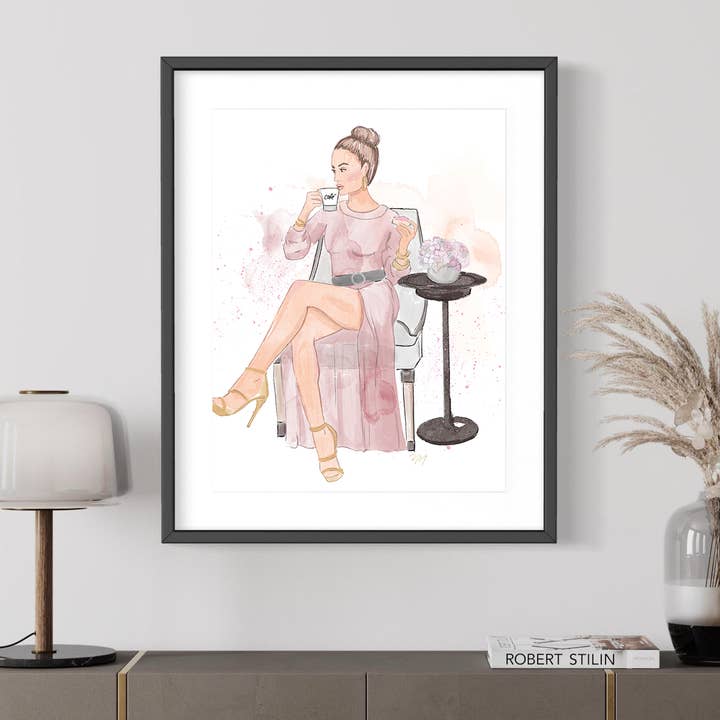 Coffee Shop Girl Art Print for wholesale by Nina Maric Illustrations