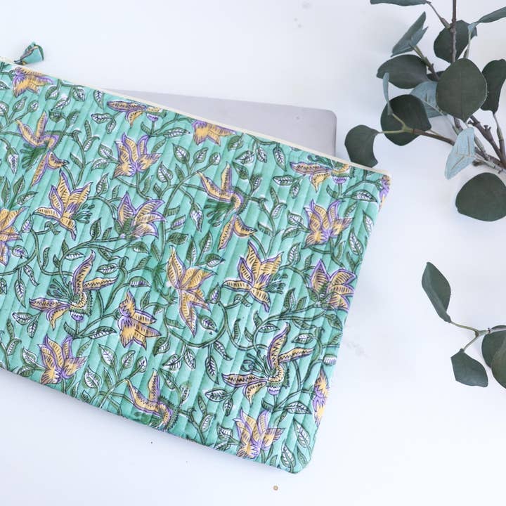 Cotton Quilted Laptop Sleeve for MacBook/Tablet, Floral #3 for wholesale by TerraWeaveHome