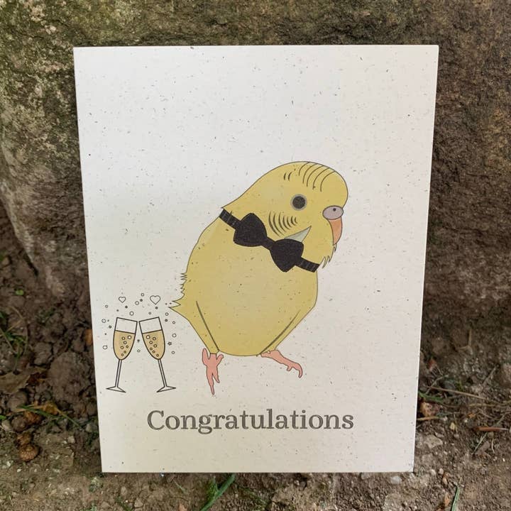 Congratulations Yellow Parakeet Hemp Greeting Card for wholesale by Hakuna Matata Vibes