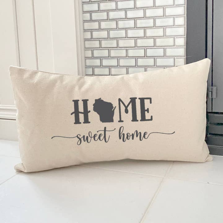 Home Sweet Home (with State) - Custom Rectangular Canvas Pillow for wholesale by Indigo Tangerine