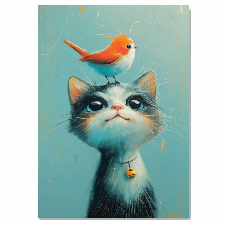 Arte de Pared para Guardería de Gato y Pájaro Adorable en Lienzo para Habitación Infantil para venta al por mayor de Art Paradise Studios