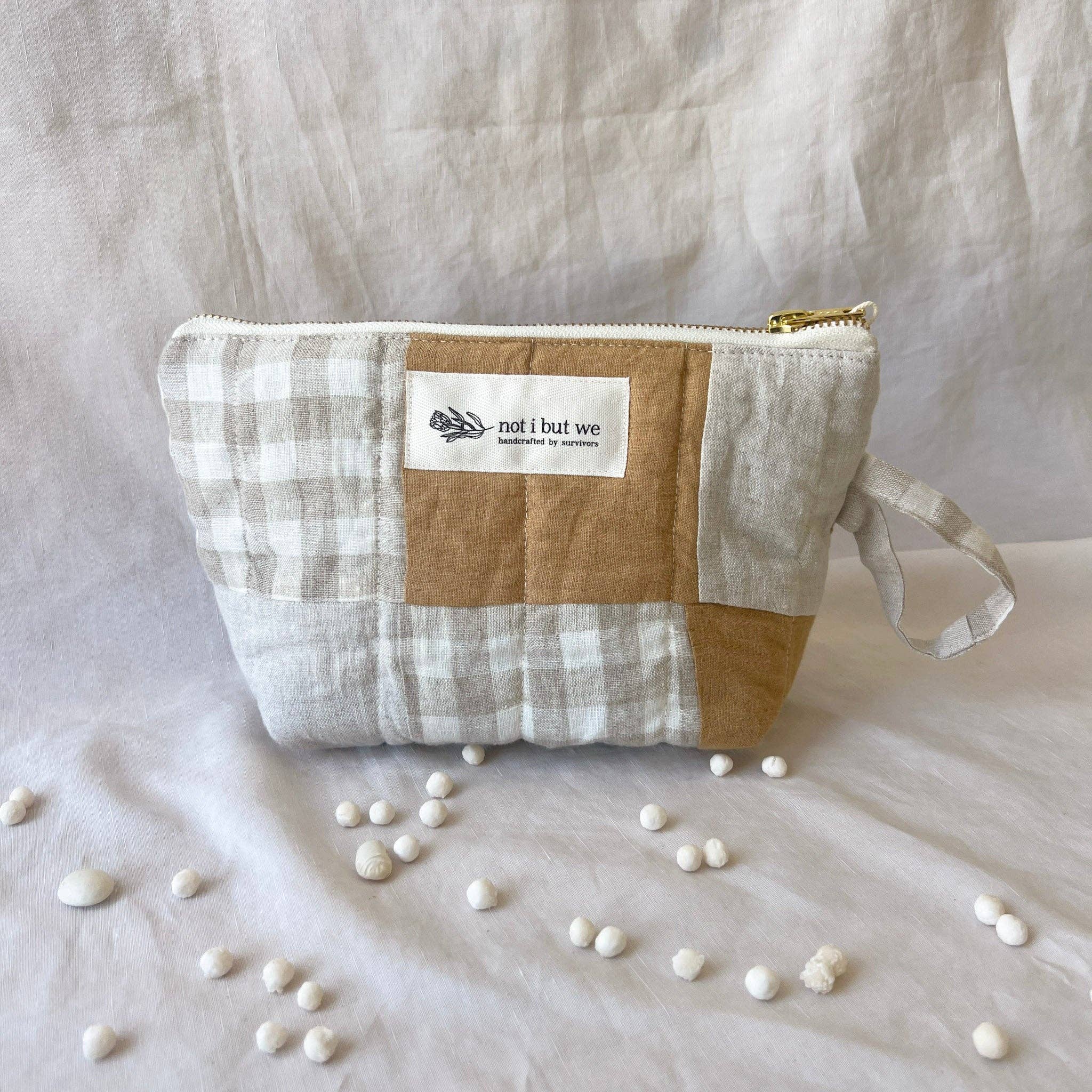 Not I But We - Wholesale Makeup/Cosmetic Bag - Quilted Patchwork Cosmetic Pouch | Upcycled Linen Makeup Bag7