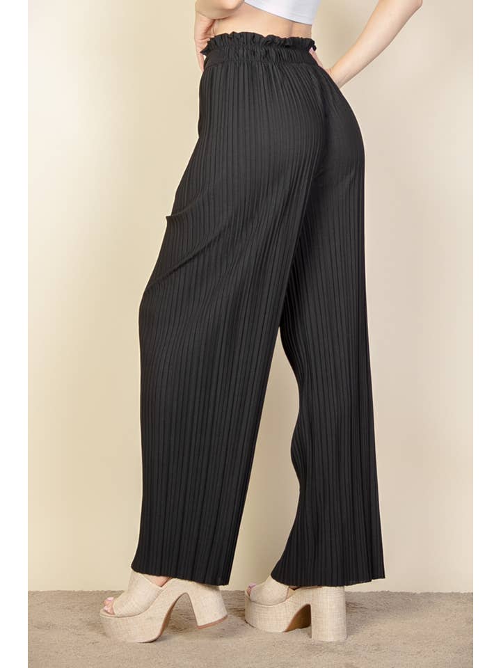 CAPELLA APPAREL - Wholesale Pants - Women's - Pleated Stretch Crepe Pull-On Wide Leg Tie Front Pants2