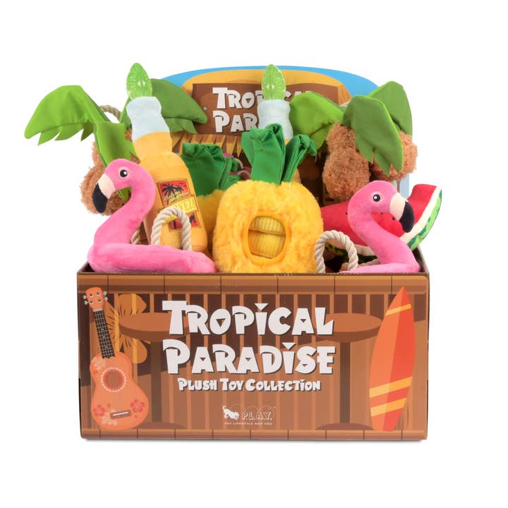 P.L.A.Y. Pet Lifestyle and You - Wholesale Pet Plush Toy - Dog - Tropical Paradise 15-pc Set with FREE Display
