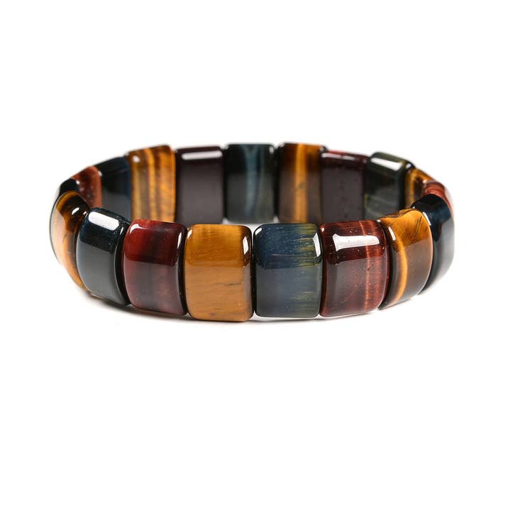 Multi-color Tiger's Eye Double Drill Elastic Bracelet Size Approx 11x15mm Length 7.5" for wholesale by CRCBEADS