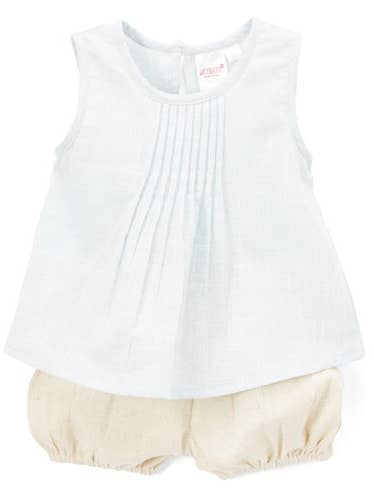 Baby Blue Pin-tuck Detail Top and Natural Shorts 2pc. set for wholesale by Yo Baby