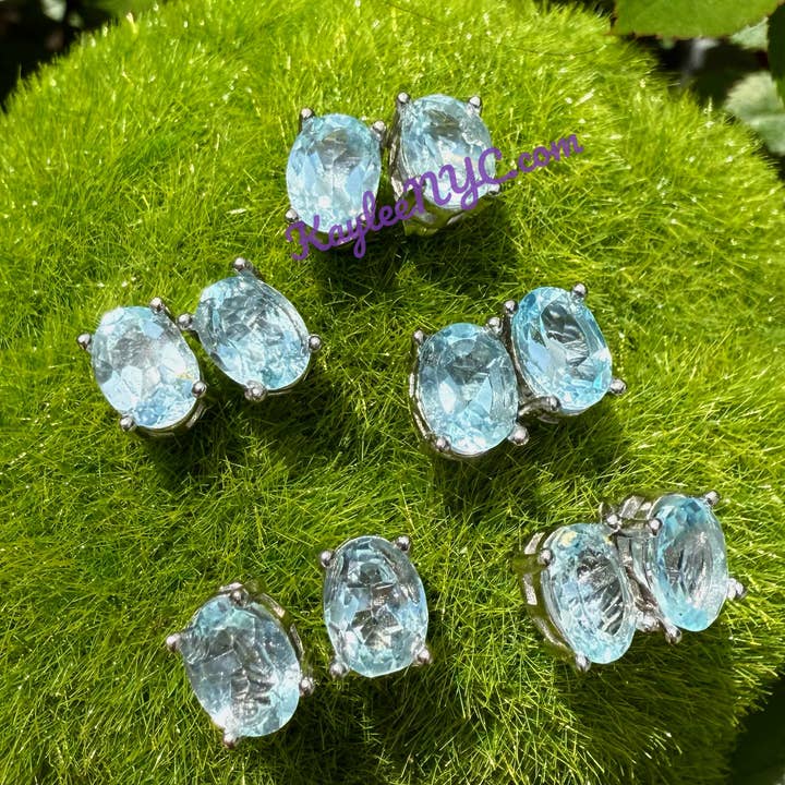 KayleeNYC - Wholesale Stud/Post Earrings - Natural Blue Topaz sterling Silver925 Earring Studs0