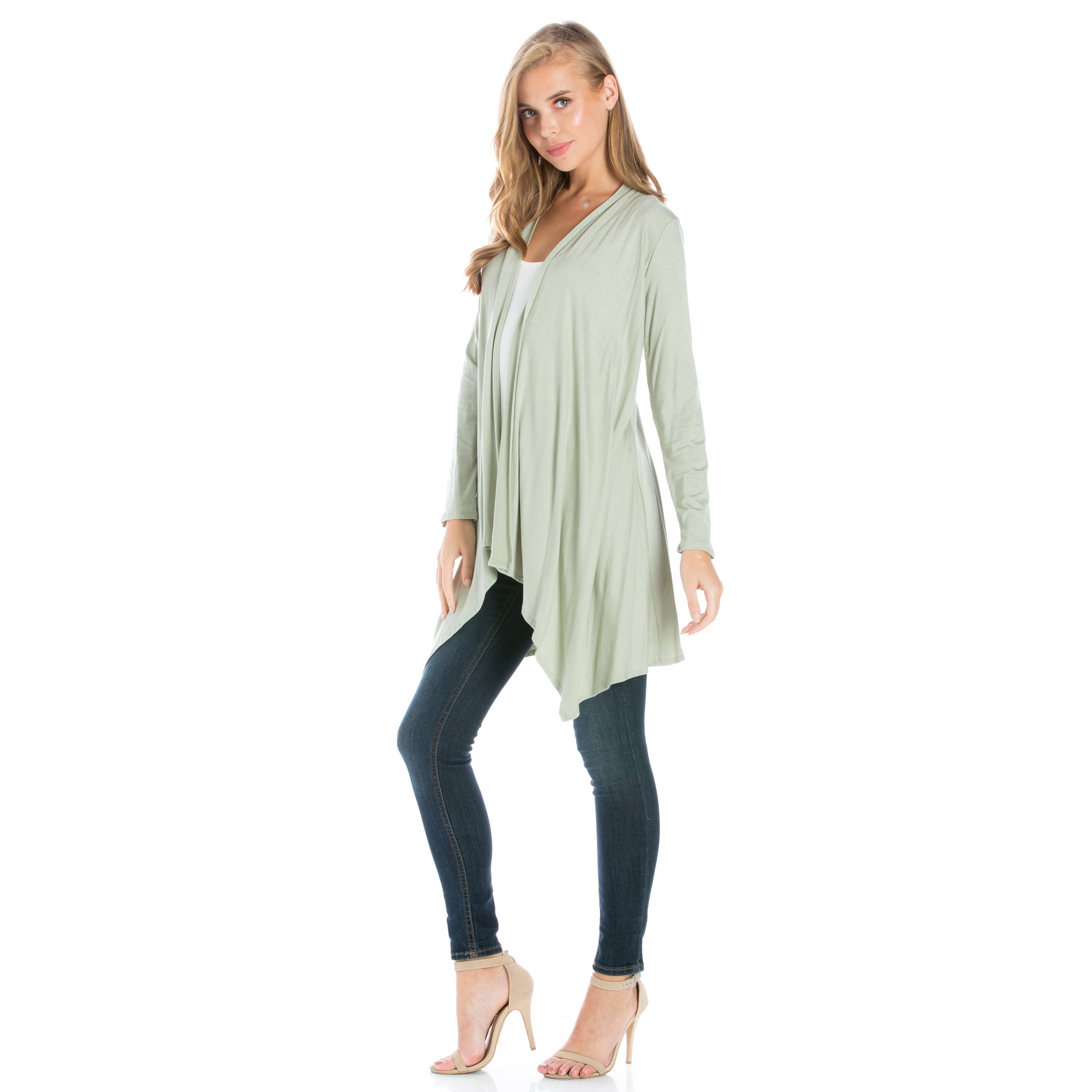 Azules Clothing – Großhandel Strickjacke – Damen – AJK-3006RS Langärmeliger Cardigan mit offenem Vorderteil und Wasserfallausschnitt8