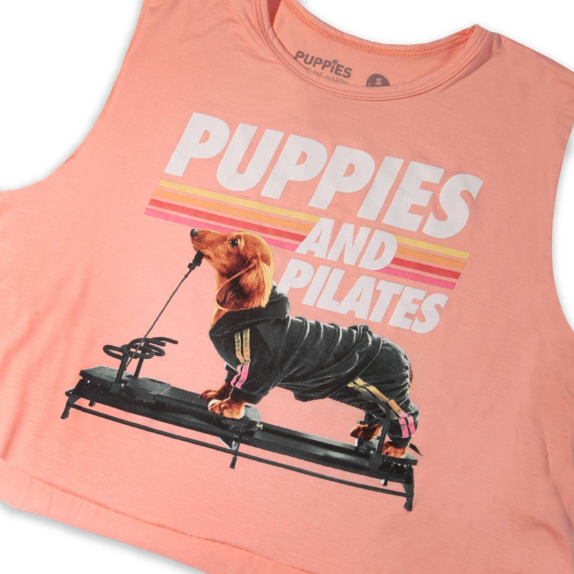 Puppies Make Me Happy - Vendita all'ingrosso Maglietta serigrafata - Donna - Puppies & Pilates | Top corto3