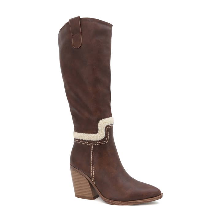 Brown FIRE SALE YOKI REBBAH-04 Women's Tall Western Boot Faux Fur for wholesale on Faire