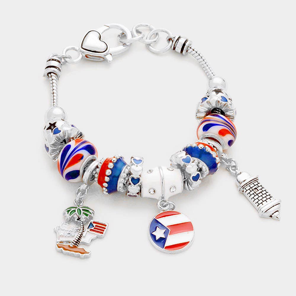 Sensibling Corp. - Vente Bracelets à breloques/pendentifs - Bracelet à breloques en forme de drapeau de Porto Rico à plusieurs perles1